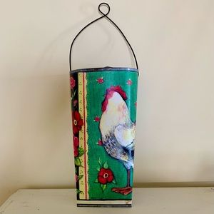Galvanized Floral Chicken Hanging Door Wall Cone Flower Basket Holder Decor
